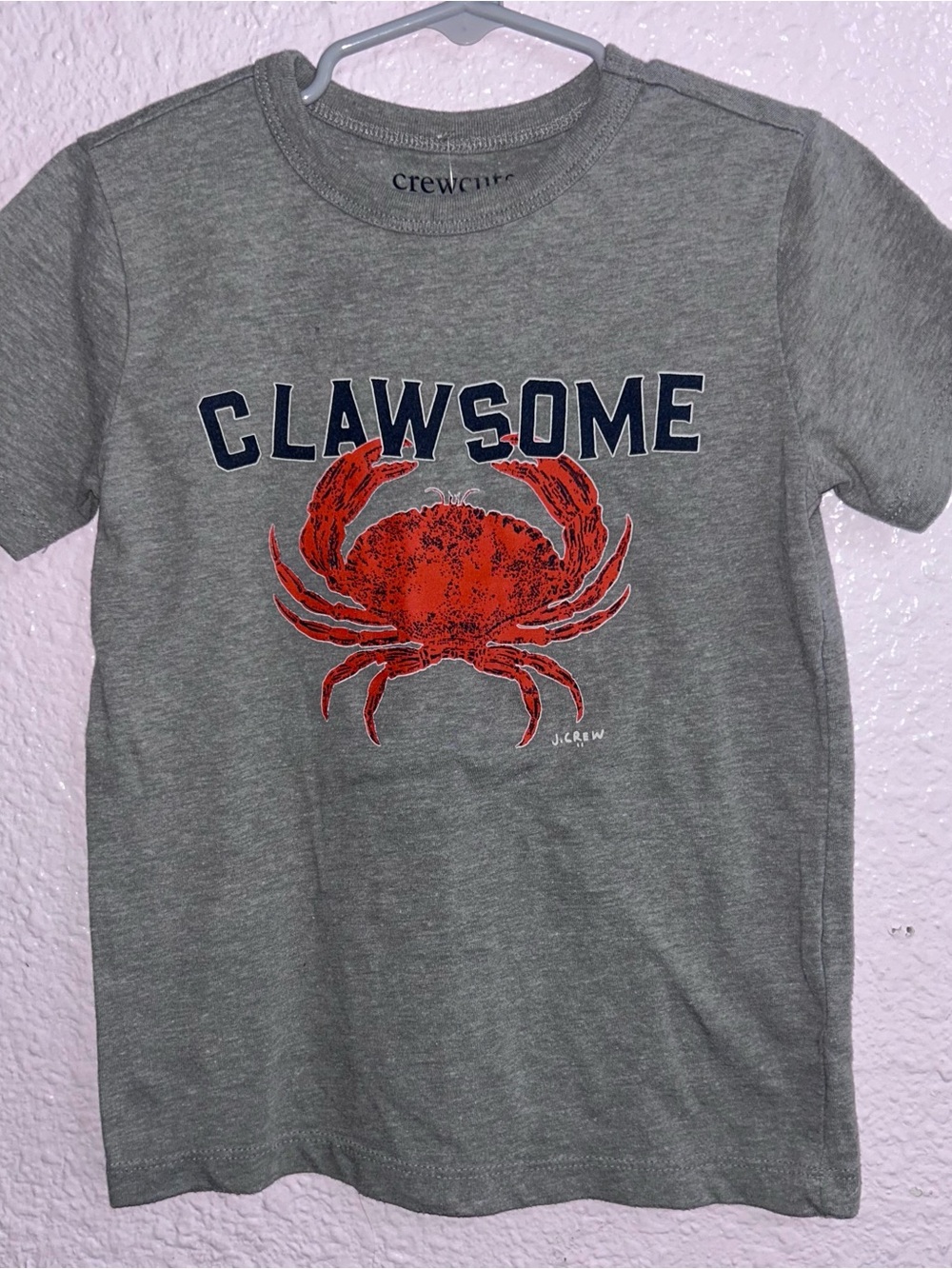 Crewcuts Gray Tee with Red Crab "Clawsome" Graphic